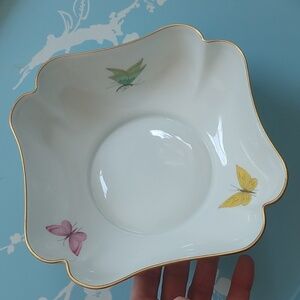 Antique Vtg Limoges France A. Vignaud Square Scalloped Butterfly Bowl 22kt Trim